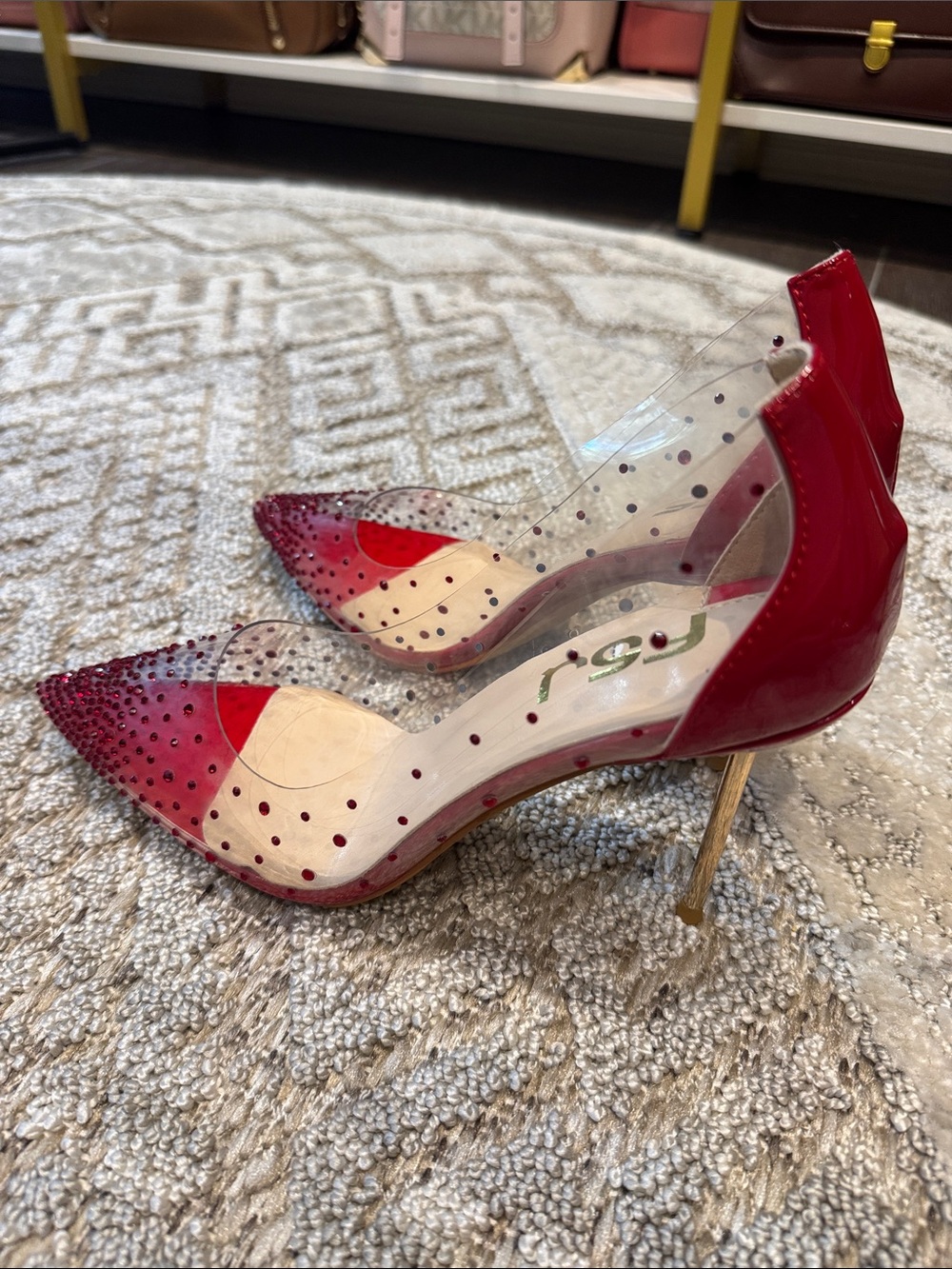 FSJ Red Patent & Clear Pointed-Toe Stiletto Pumps - Picture 5 of 8